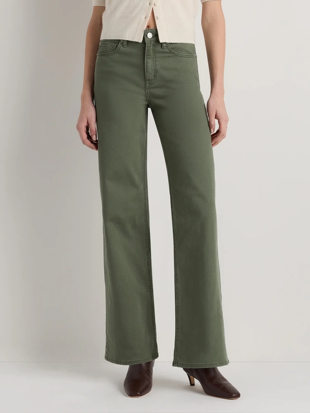 Quince Bella Stretch Patch Pocket Wide Leg Jeans in  Loden Green Size 29